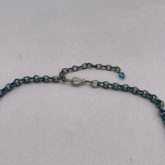 Beads Disk Bib Necklace Gold Tone Blue Hook Closure 17 to 19 Inches - Picture 4 of 5